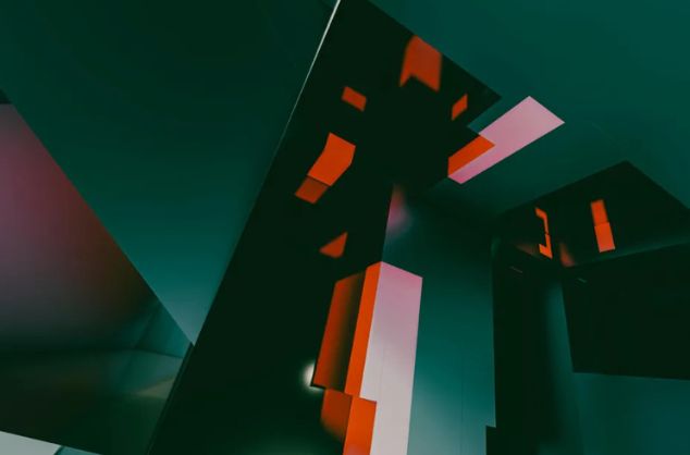 A computer-generated image of a building interior